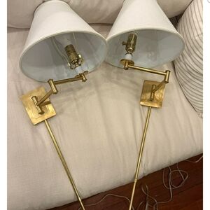 Antique Brass Wall Lamp with Linen Shade